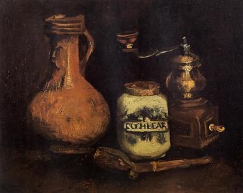 文森特 威廉 梵高 靜物畫配咖啡磨、菸鬭盒和水壺